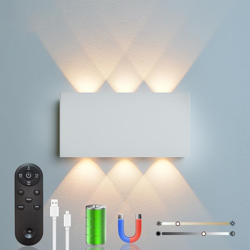 Shelprojsu LED Cordless Wall Sconce Set of 2, 5200mAh Rechargeable Battery Operated Wall Lamp with Remote Control, 3 Colors and Dimmable Magnetic Wireless Wall Light (Black, 2 PCS)
