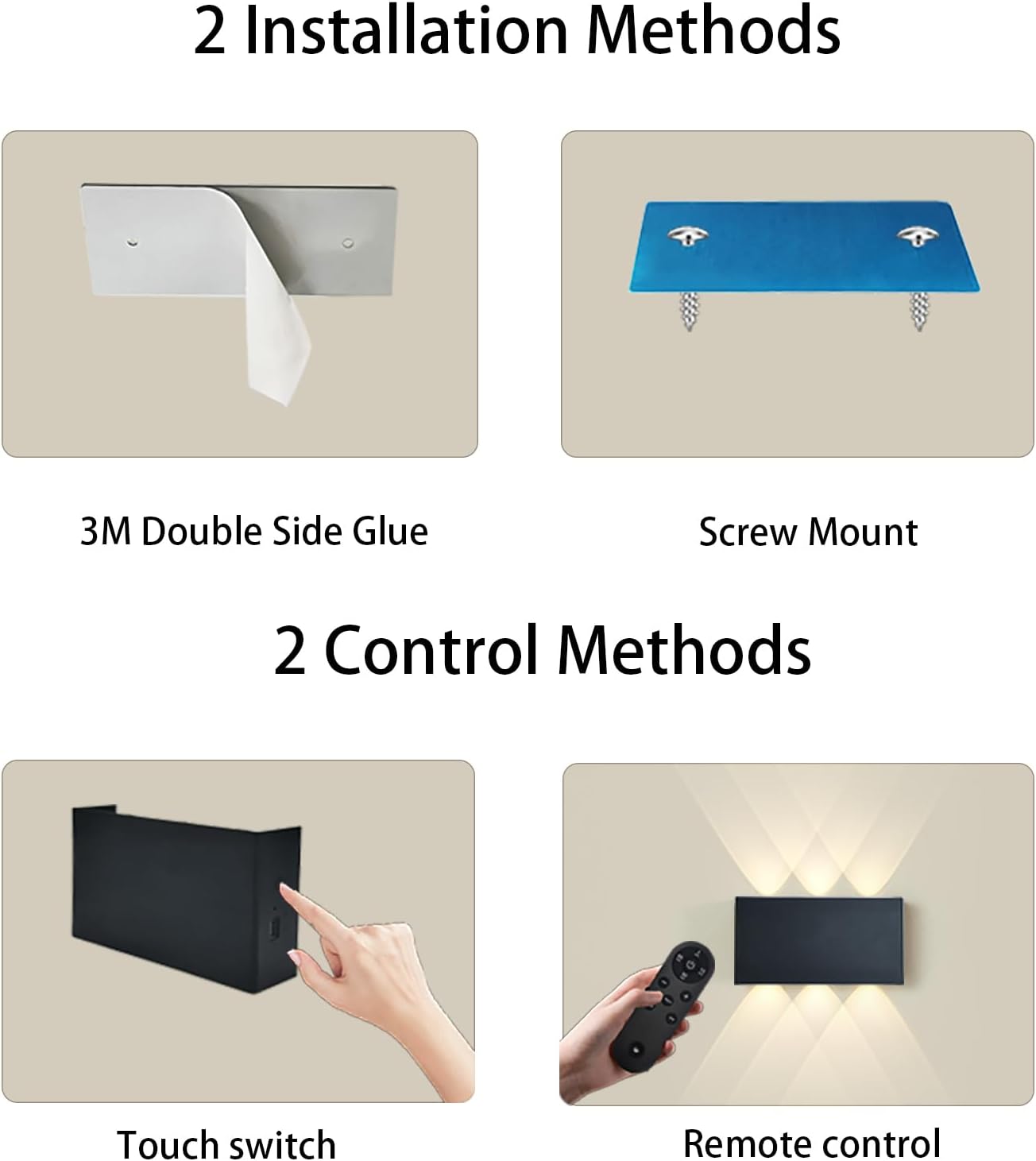 Shelprojsu LED Cordless Wall Sconce Set of 2, 5200mAh Rechargeable Battery Operated Wall Lamp with Remote Control, 3 Colors and Dimmable Magnetic Wireless Wall Light (Black, 2 PCS)