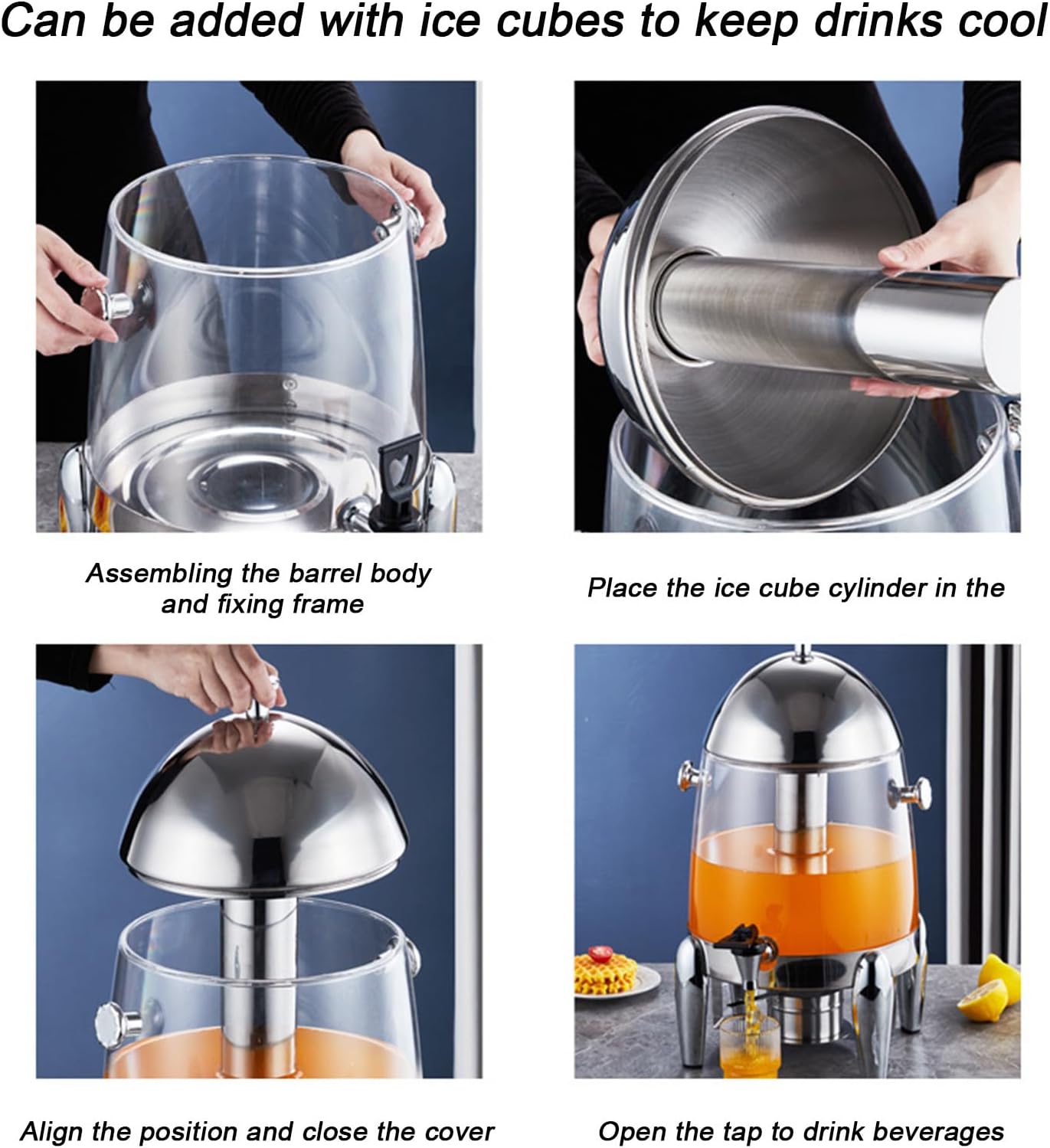 Balde de suco comercial de aço inoxidável, dispensador de bebidas frias de 12L com aquecimento elétrico para eventos de festas em casa