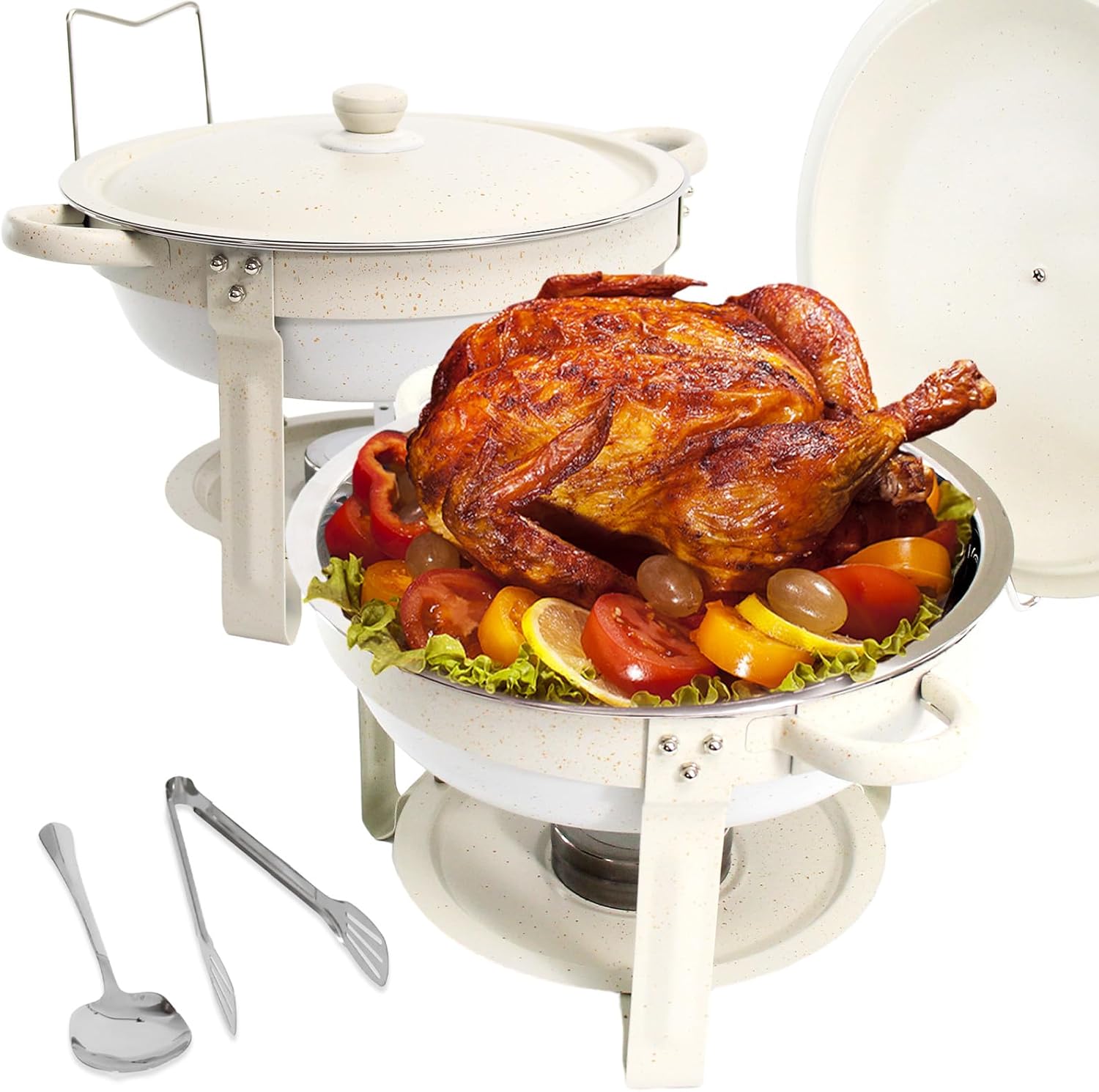 Pratos de fricção para buffet, 2 unidades, aquecedores de alimentos de 5 litros com panelas revestidas de maifanite, conjunto de chafer de aço inoxidável para festas, casamento, aniversário, catering