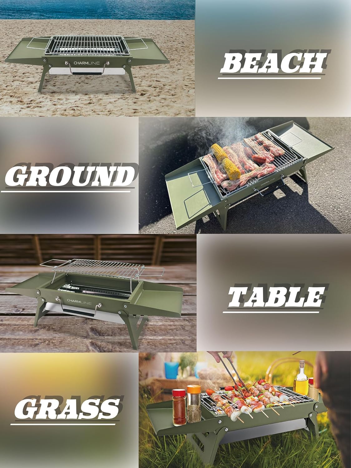 Charmline Churrasqueira a carvão portátil dobrável pequena de 35,56 x 23 cm, grade compacta portátil para uso ao ar livre, churrasqueiras a carvão para acampamento, piqueniques, jardins e festas na