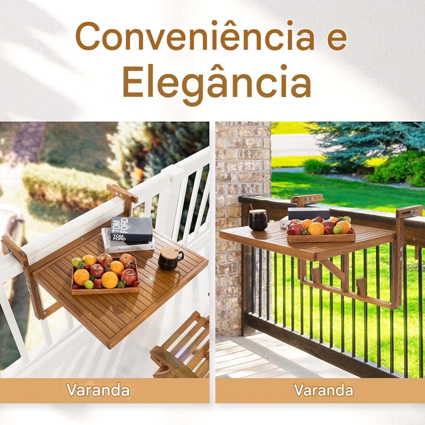 Mesa Suspensa - Design de Bistrô de Madeira Retangular