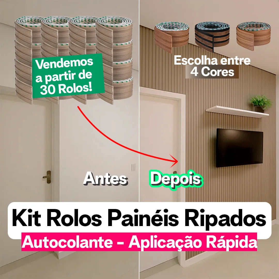 Kit Painel Ripado Autocolante 3M Laminado  | Linha Madeto | DIY