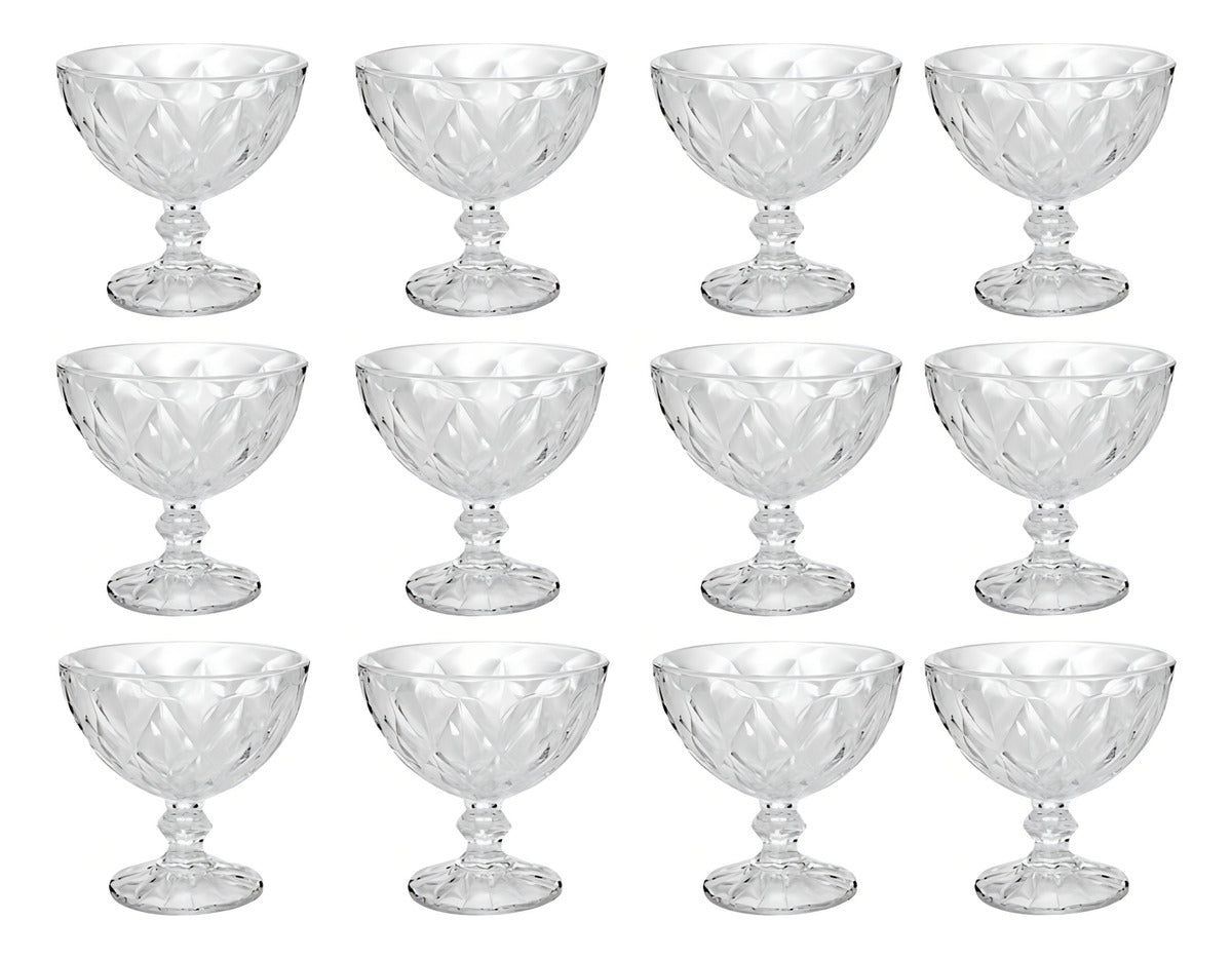 Jogo 12 Taças Diamond Lyor Sobremesa 250ml Transparente