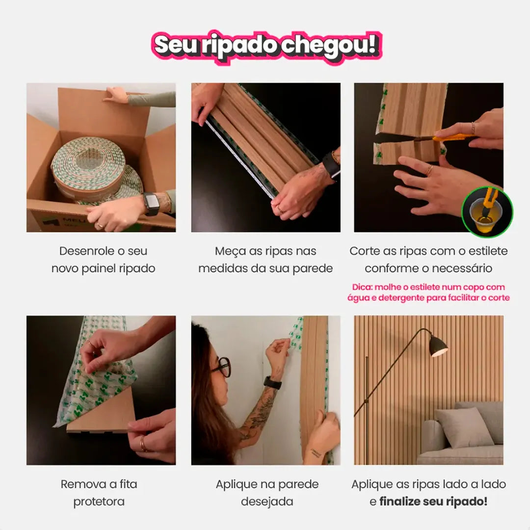 Kit Painel Ripado Autocolante 3M Laminado  | Linha Madeto | DIY