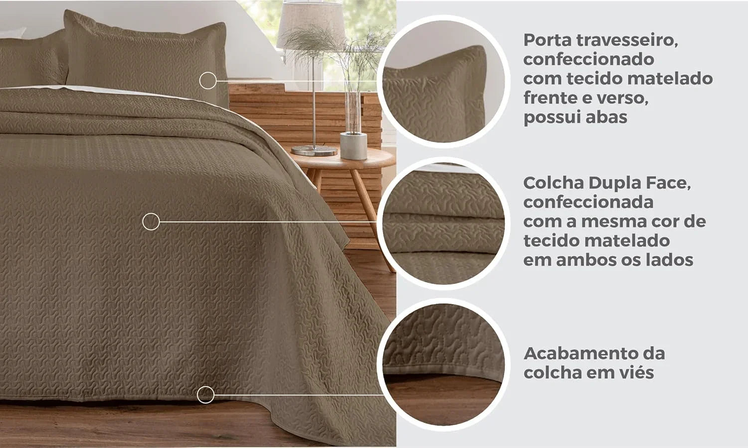 Kit Colcha de Cama Caqui Carpentino