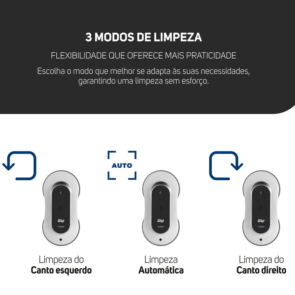 Robô de Limpeza Polidor Vidros Com Controle Remoto 72W Sensores Antiqueda W500 POLICLEANER WAP