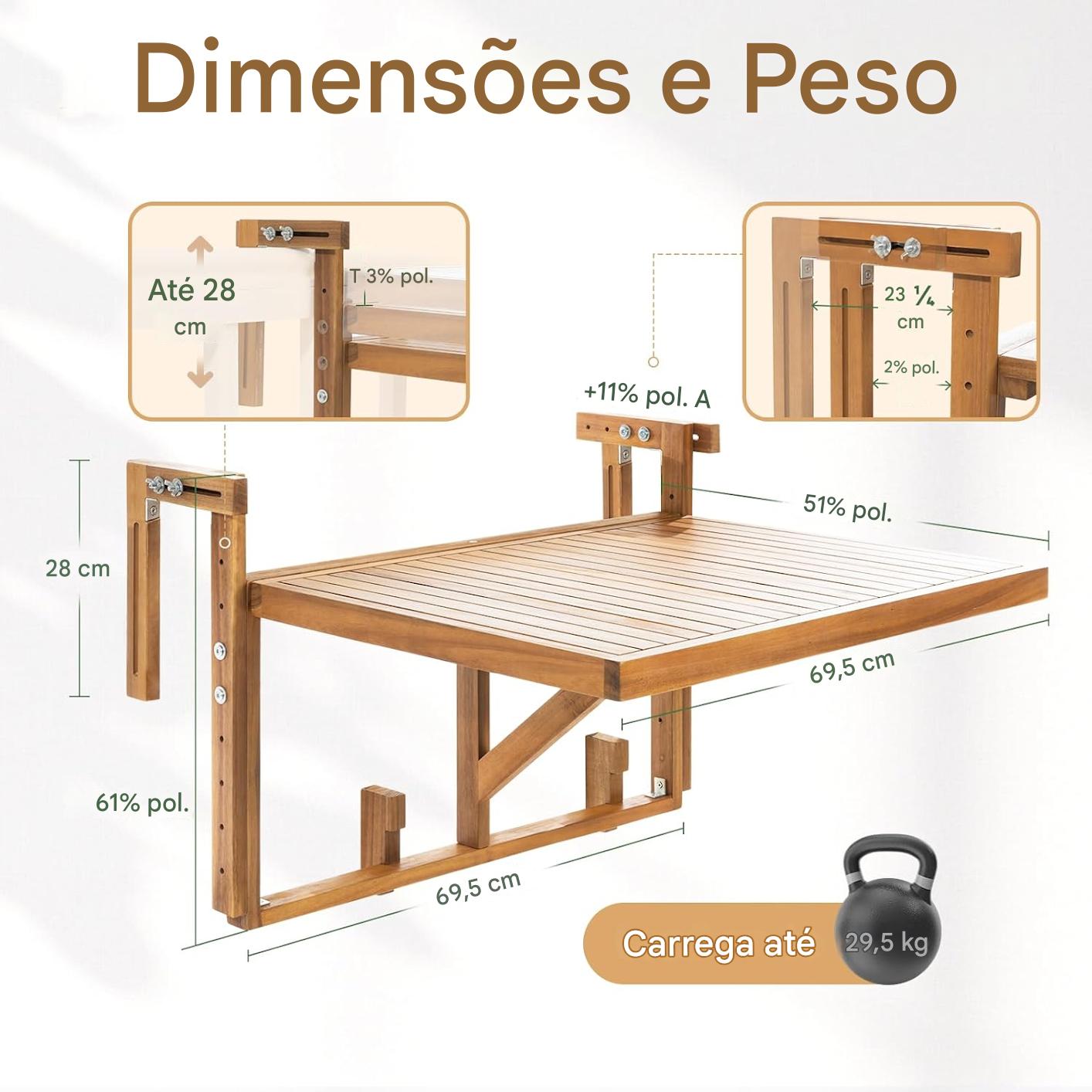 Mesa Suspensa - Design de Bistrô de Madeira Retangular