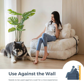 MAXYOYO מיטת ספה מתקפלת, כיסא שינה ניתן להמרה עם כרית מזרן מתקפל עם תמיכה בגב, מיטת כיסא מתקפלת ניידת נוחה ספה טרקלין לסלון חדר שינה, בז', יחיד