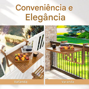 Mesa Suspensa - Design de Bistrô de Madeira Retangular