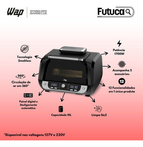 Fritadeira Air Fryer Barbecue Digital 12 Em 1 Led