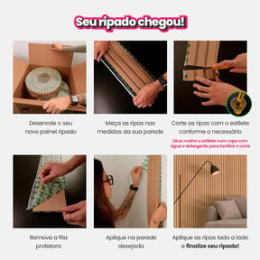 Kit Painel Ripado Autocolante 3M Laminado  | Linha Madeto | DIY