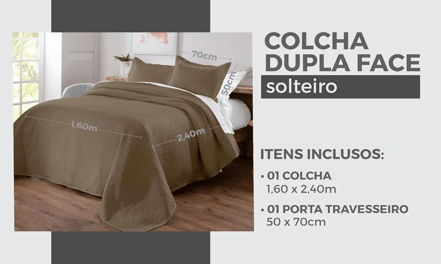 Kit Colcha de Cama Caqui Carpentino