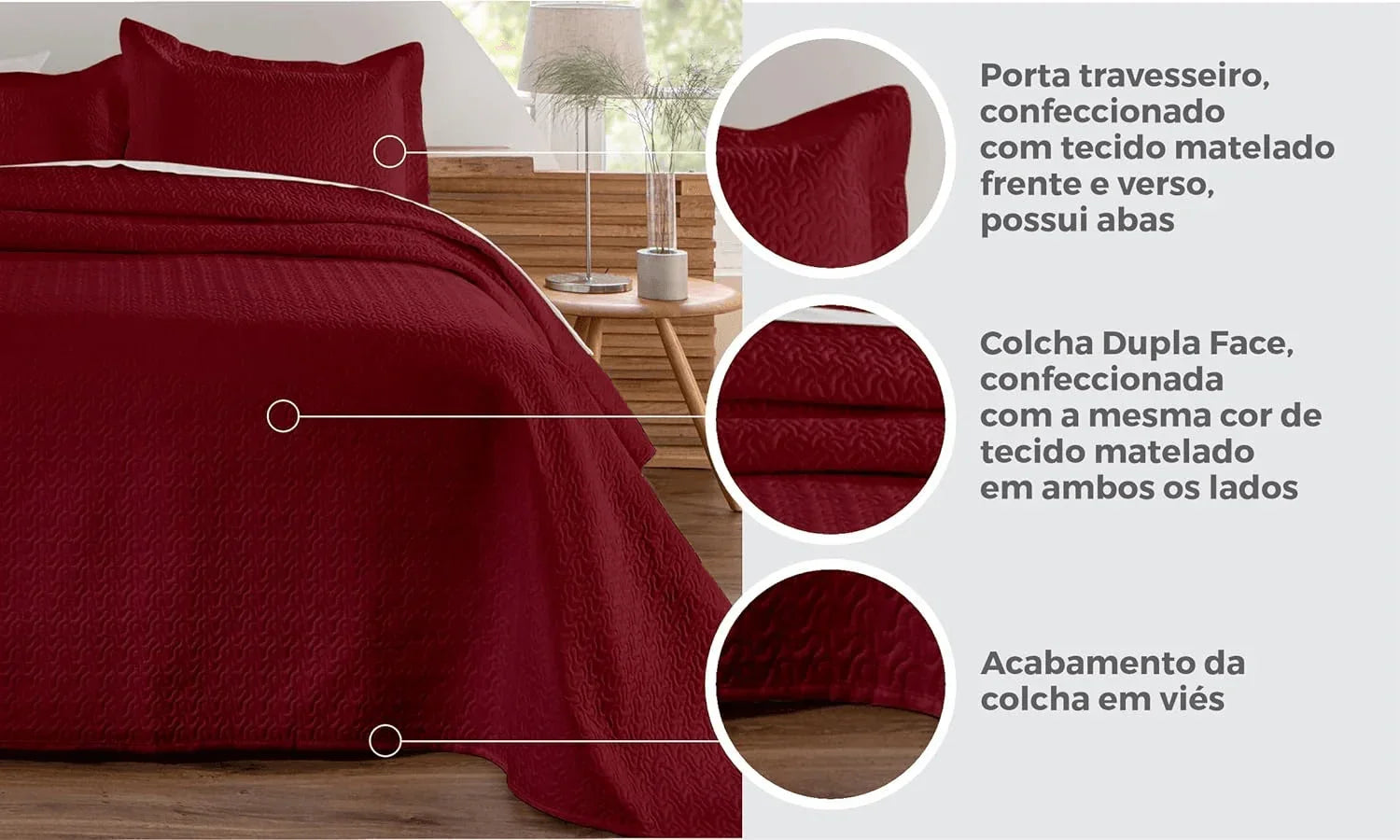 Kit Colcha de Cama Vinho Carpentino