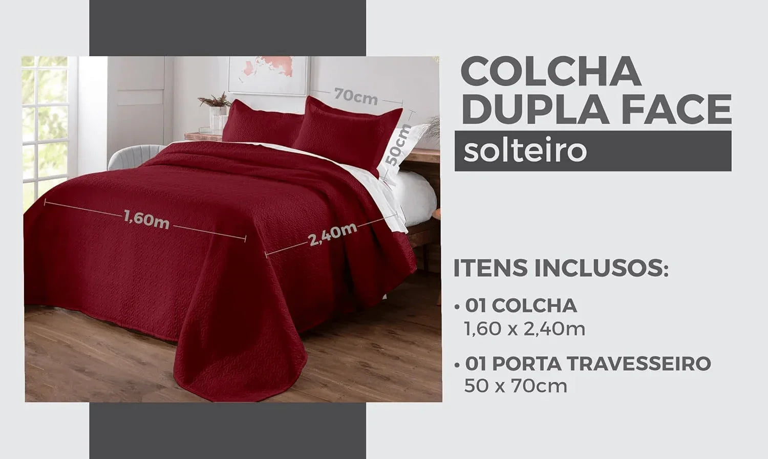 Kit Colcha de Cama Vinho Carpentino