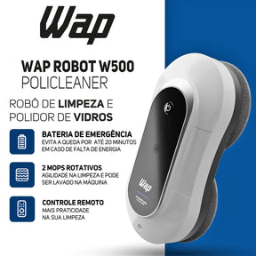 Robô de Limpeza Polidor Vidros Com Controle Remoto 72W Sensores Antiqueda W500 POLICLEANER WAP